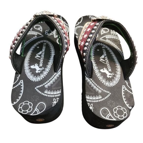 Montana West II Studded & Rhinestones American Flag Wedge Slip On Sandals Size 8 - Picture 3 of 7